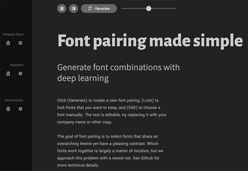 Screenshot of Fontjoy website showing a font pairing.