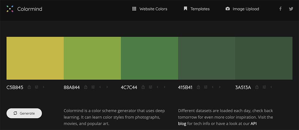 Exemplo de uma palete de cores gerada pelo Colormind