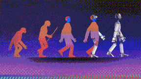 GIF representando a evolução humana que acaba num robot.